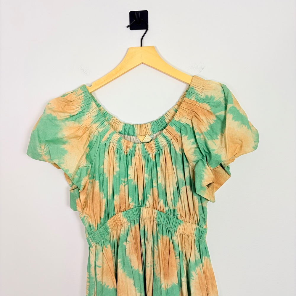 Ulla Johnson Nanette Dress 0 Green Orange Tie Dye Cotton Flutter‎ Sleeve Midi - Picture 3 of 8